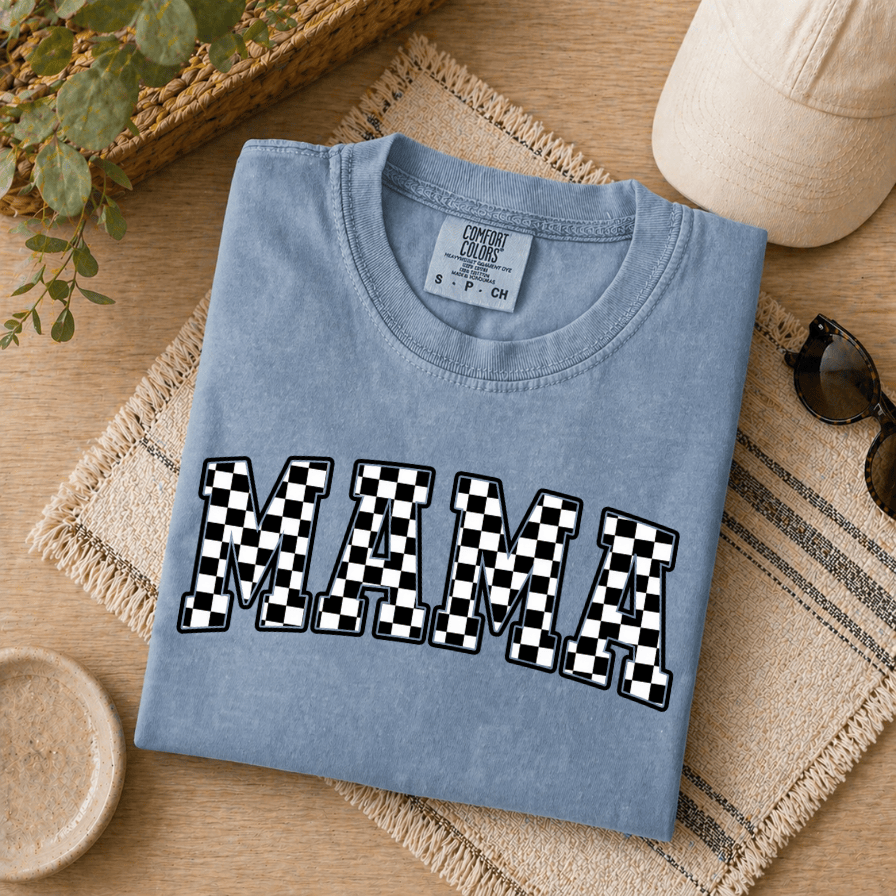 Mama Checkered Comfort Colors Shirt – Funny Mother's Day Gift for Mom, Rocker Tee - detail view